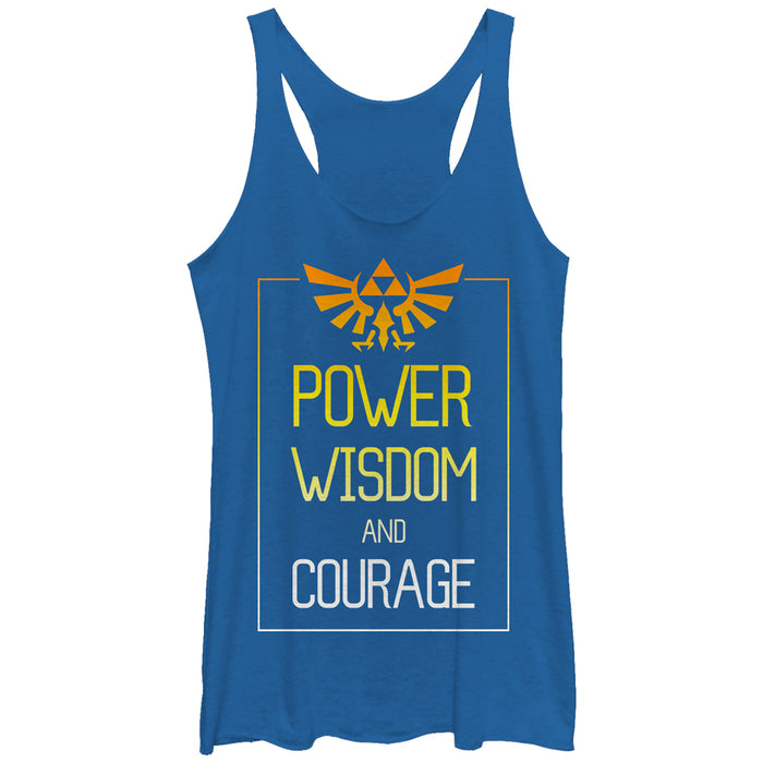 fifth sun Women's Nintendo Legend of Zelda Power Wisdom Courage Racerback Tank Top