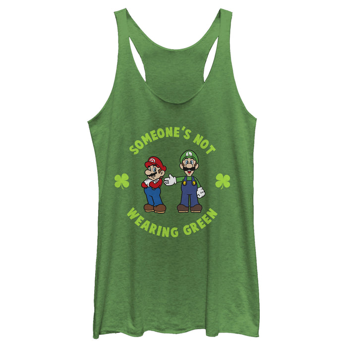 fifth sun Women's Nintendo Super Mario and Luigi St. Patrick's Not Wearing Racerback Tank Top