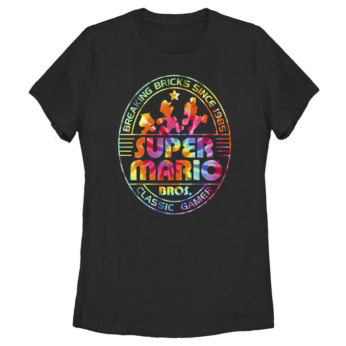 fifth sun Women's Nintendo Super Mario Brick Break 85 Tie-Dye Logo T-Shirt