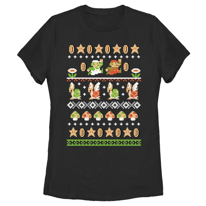 fifth sun Women's Nintendo Super Mario Bros Pattern T-Shirt