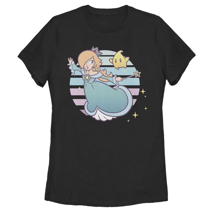 fifth sun Women's Nintendo Super Mario Rosalina And Luma Striped Background Portrait T-Shirt