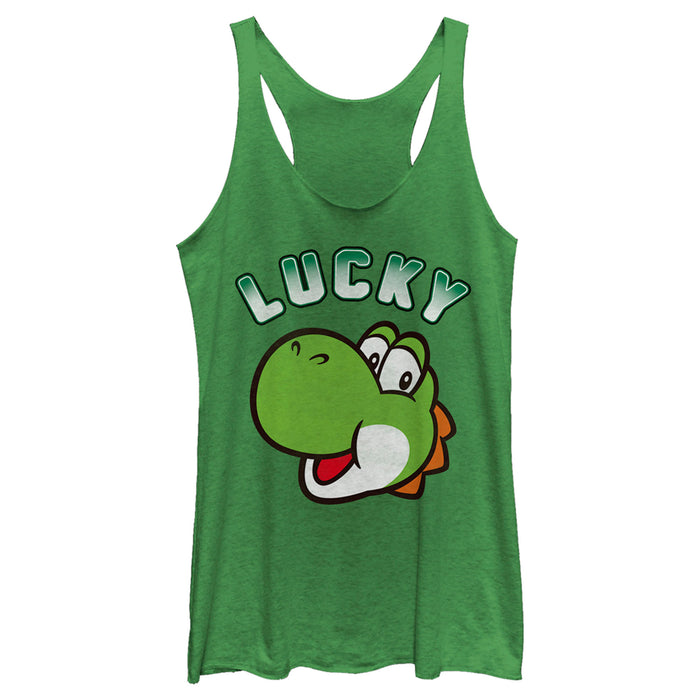 fifth sun Women's Nintendo Super Mario St. Patrick's Day Lucky Yoshi Racerback Tank Top