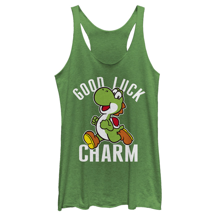 fifth sun Women's Nintendo Super Mario Yoshi St. Patrick's Good Luck Charm Racerback Tank Top