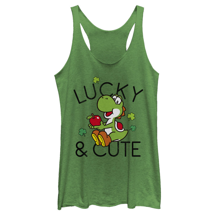 fifth sun Women's Nintendo Super Mario Yoshi St. Patrick's Lucky and Cute Racerback Tank Top