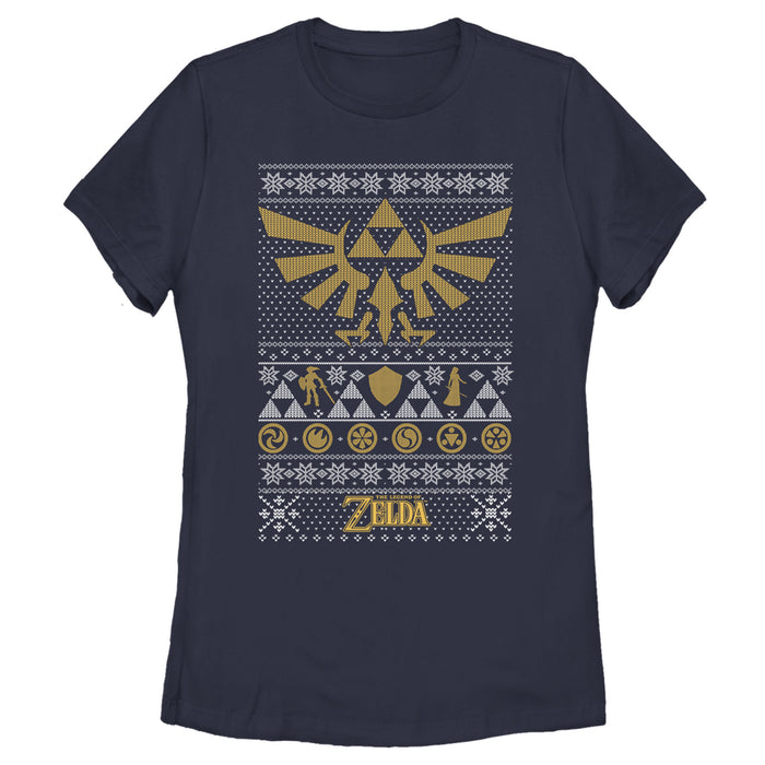 fifth sun Women's Nintendo Ugly Christmas Legend of Zelda Triforce T-Shirt