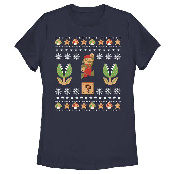 fifth sun Women's Nintendo Ugly Christmas Mario Question T-Shirt