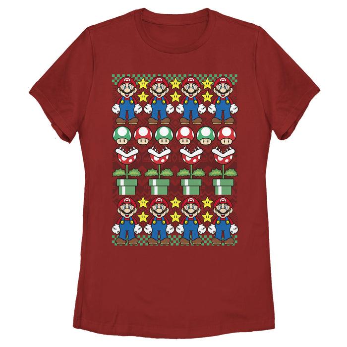 fifth sun Women's Nintendo Ugly Christmas Mario T-Shirt