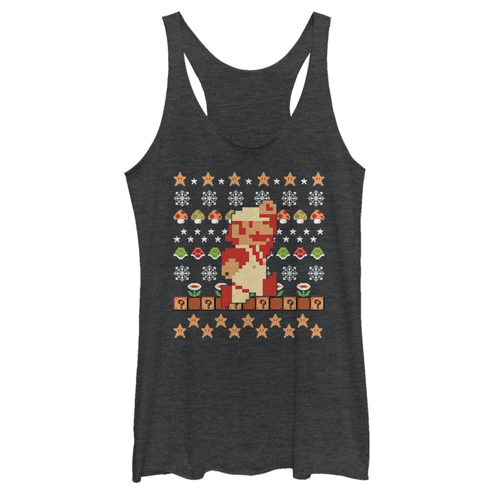 fifth sun Women's Nintendo Ugly Christmas Super Mario Pixel Racerback Tank Top
