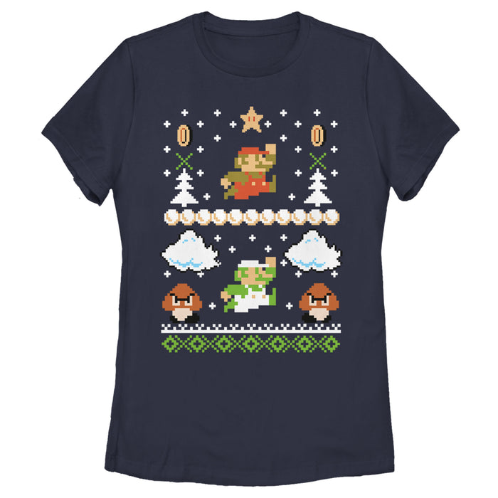 fifth sun Women's Nintendo Ugly Christmas Super Mario T-Shirt