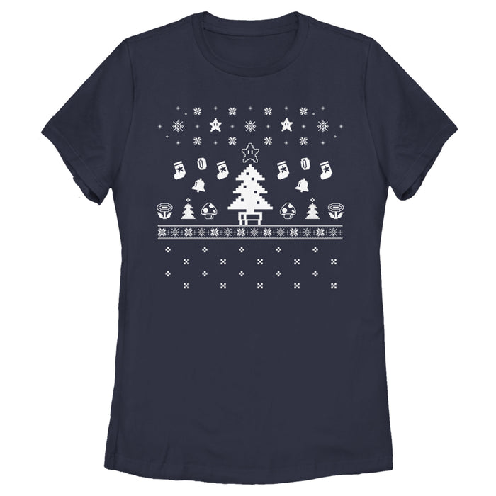 fifth sun Women's Nintendo Ugly Christmas Tree Super Mario T-Shirt