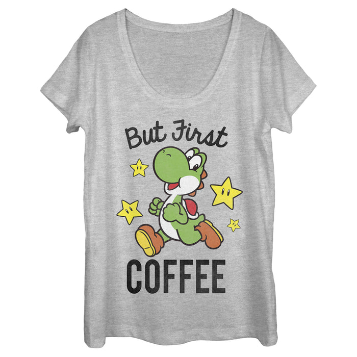 fifth sun Women's Nintendo Yoshi First Coffee Scoop Neck
