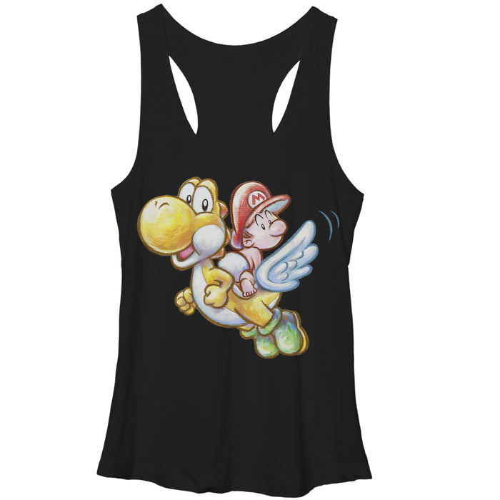 fifth sun Women's Nintendo Yoshi's New Island Flying Racerback Tank Top