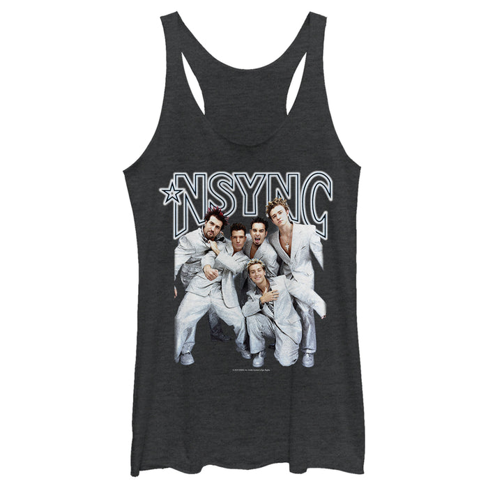 Fifth Sun Women's NSYNC Iconic White Suits Racerback Tank Top