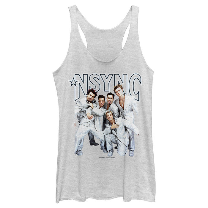 fifth sun Women's NSYNC Iconic White Suits Racerback Tank Top