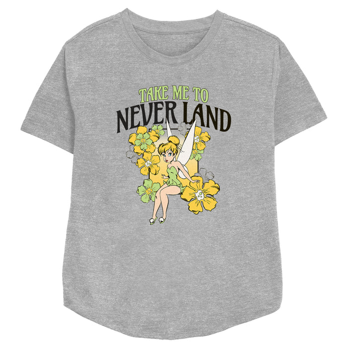 fifth sun Women's Peter Pan Floral Take Me to Never Land T-Shirt