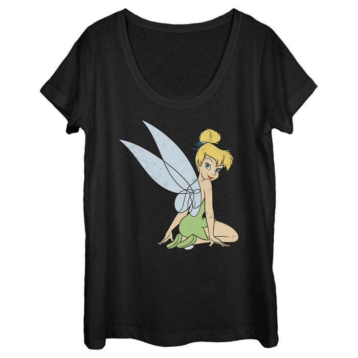 fifth sun Women's Peter Pan Tinker Bell Distressed Wings Portrait Scoop Neck