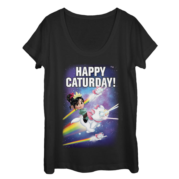 fifth sun Women's Ralph Breaks the Internet Happy Caturday Scoop Neck