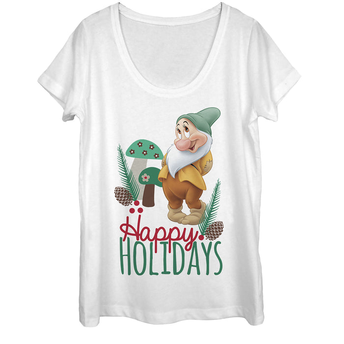 fifth sun Women's Snow White and the Seven Dwarfs Christmas Bashful Scoop Neck