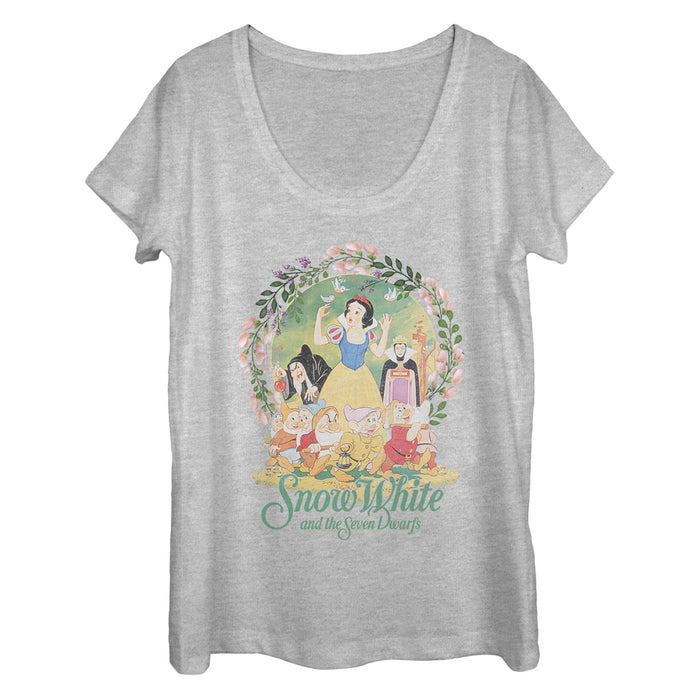 Fifth Sun Women's Snow White And The Seven Dwarfs Wreath Scoop Neck