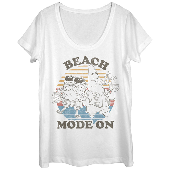 fifth sun Women's SpongeBob SquarePants Beach Mode On Scoop Neck