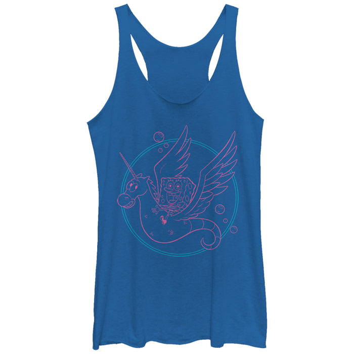 fifth sun Women's SpongeBob SquarePants Seahorse Unicorn Ride Racerback Tank Top