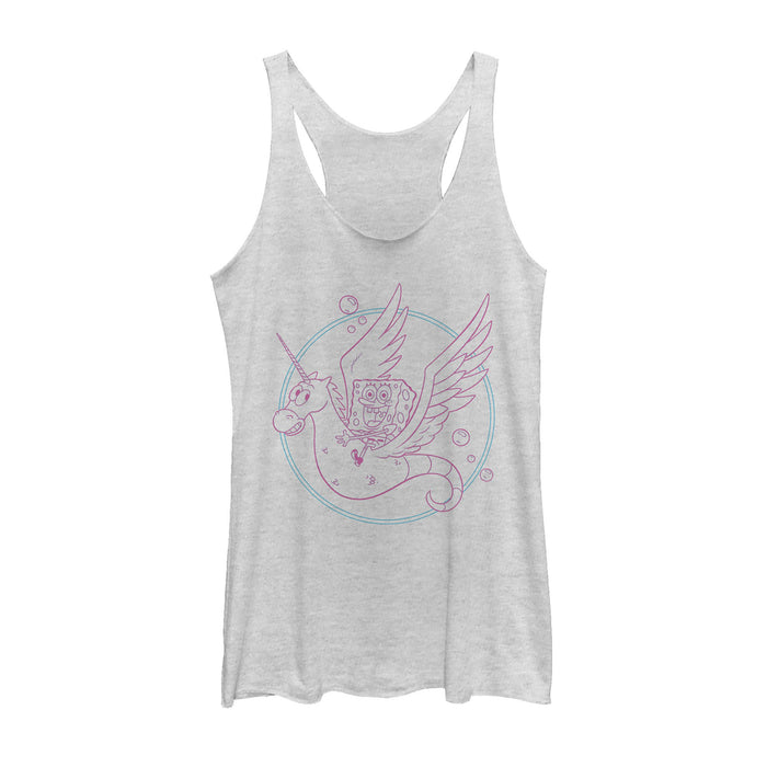 fifth sun Women's SpongeBob SquarePants Seahorse Unicorn Ride Racerback Tank Top