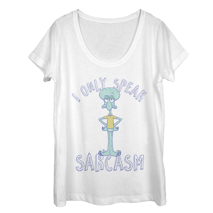 fifth sun Women's SpongeBob SquarePants Squidward Speaks Sarcasm Scoop Neck