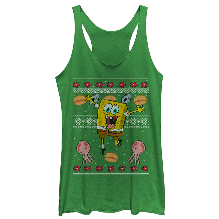 fifth sun Women's SpongeBob SquarePants Ugly Christmas Jellyfish Racerback Tank Top