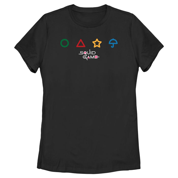Fifth Sun Women's Squid Game Colorful Symbols T-Shirt