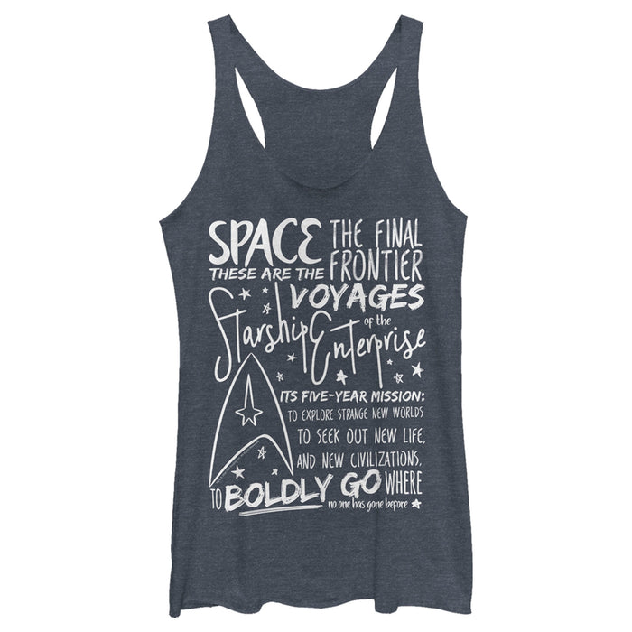 fifth sun Women's Star Trek 5-Year Mission Text Racerback Tank Top