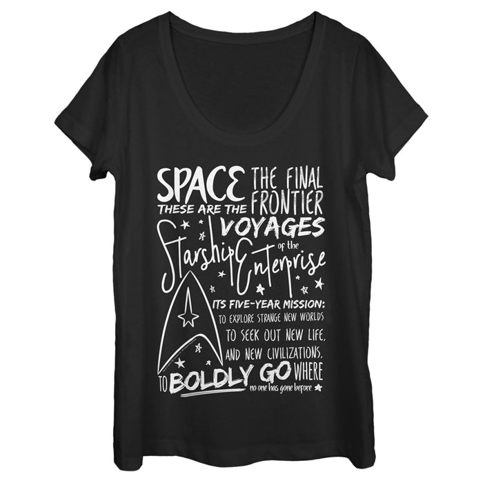 fifth sun Women's Star Trek 5-Year Mission Text Scoop Neck