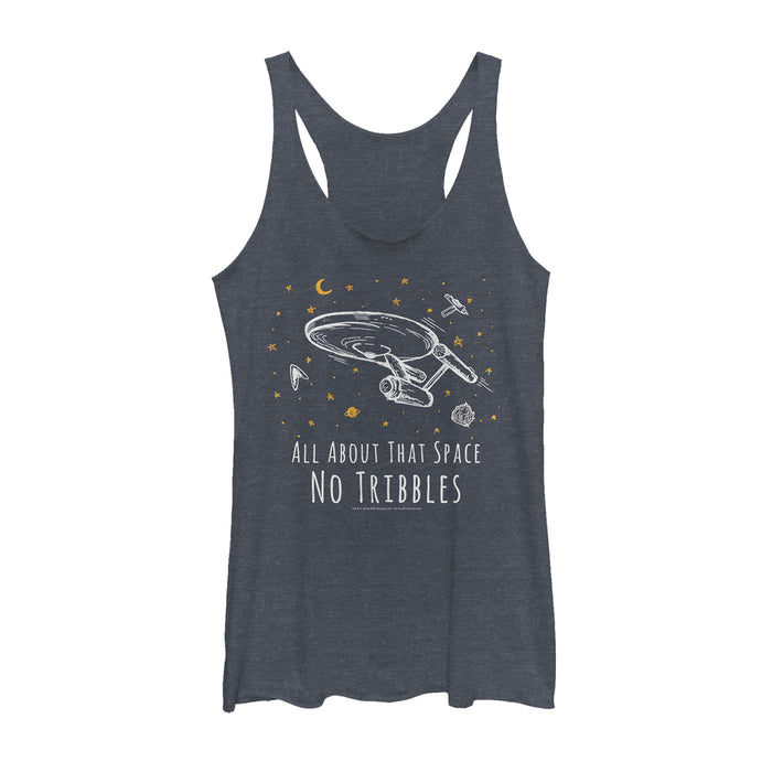 fifth sun Women's Star Trek All About That Space No Tribbles Racerback Tank Top