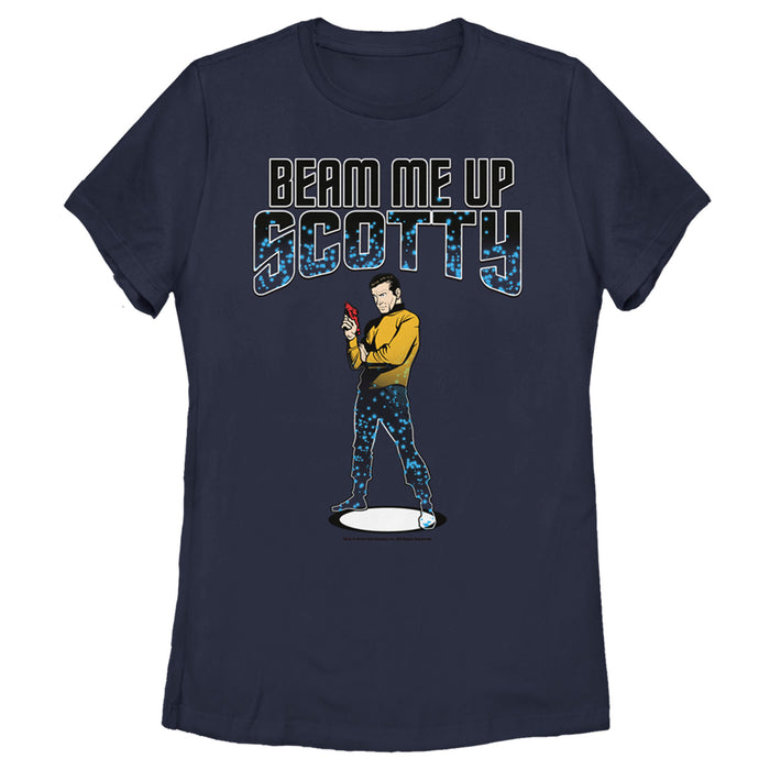 fifth sun Women's Star Trek Cartoon Kirk Beam Me Up Scotty Transporter T-Shirt