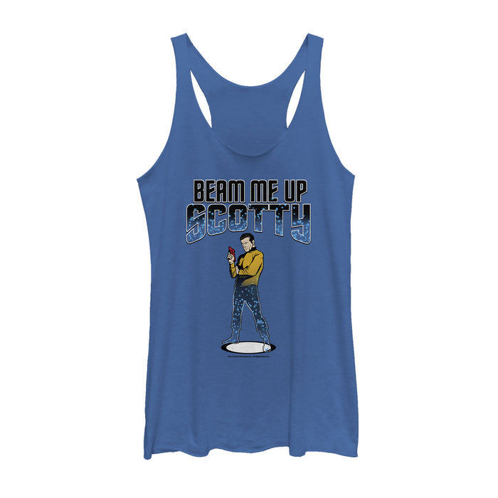 fifth sun Women's Star Trek Cartoon Kirk Beam Me Up Scotty Transporter Racerback Tank Top