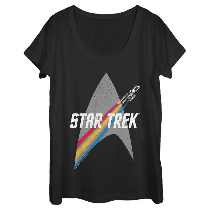 fifth sun Women's Star Trek Enterprise Starfleet Rainbow Streak Scoop Neck