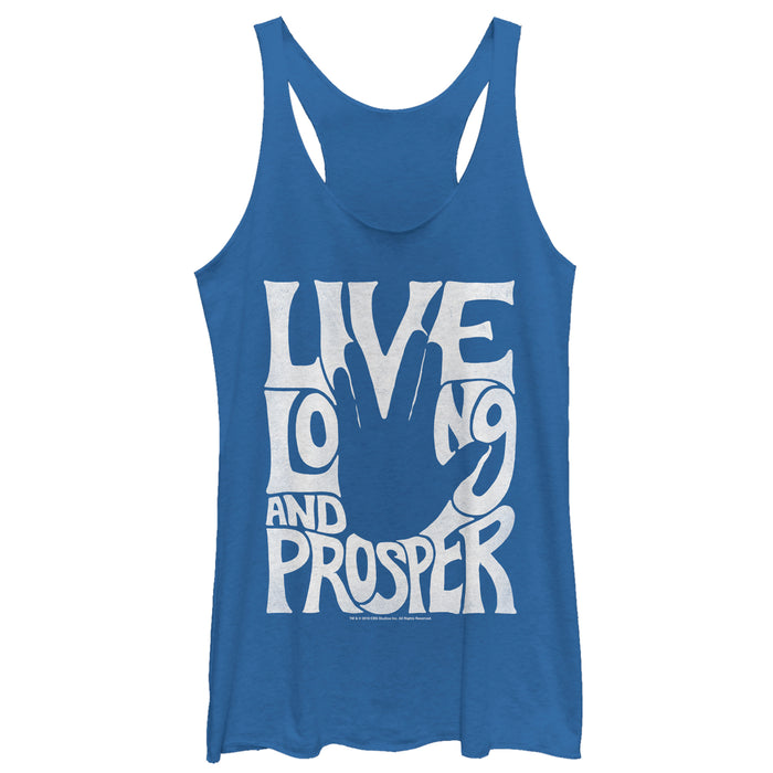 fifth sun Women's Star Trek Groovy Vulcan Salute Racerback Tank Top