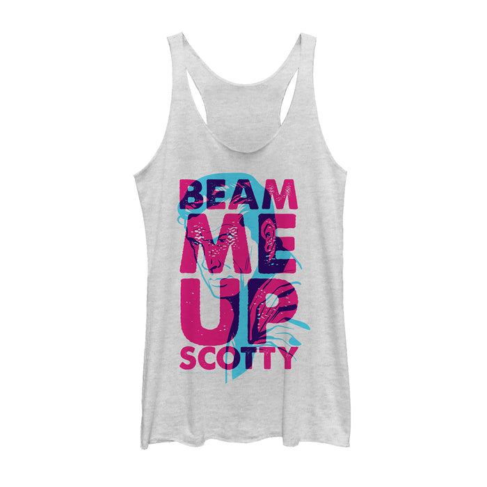 fifth sun Women's Star Trek Kirk Beam Me Up Scotty 3D Racerback Tank Top