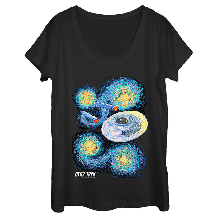 fifth sun Women's Star Trek Starry Night USS Enterprise Scoop Neck