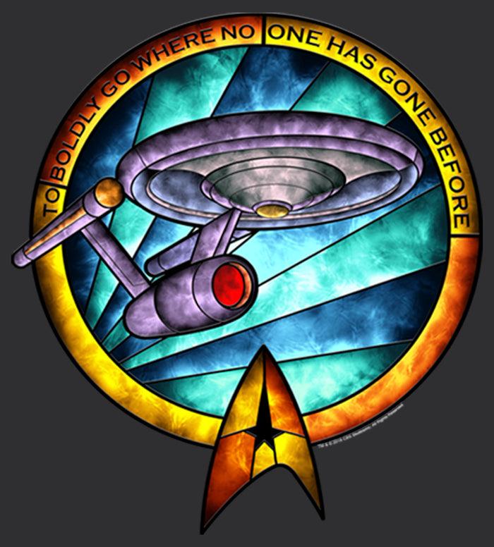 Fifth Sun Women's Star Trek USS Enterprise Stained Glass To Boldly Go Racerback Tank Top