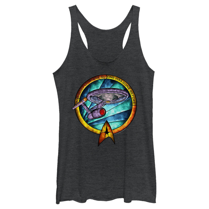 fifth sun Women's Star Trek USS Enterprise Stained Glass To Boldly Go Racerback Tank Top