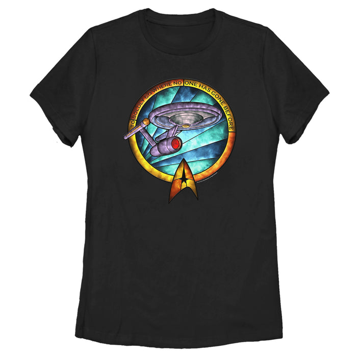 fifth sun Women's Star Trek USS Enterprise Stained Glass To Boldly Go T-Shirt
