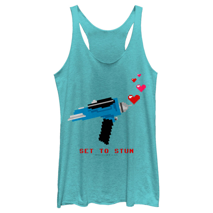 fifth sun Women's Star Trek Valentine's Pixel Set Phasers to Stun Racerback Tank Top