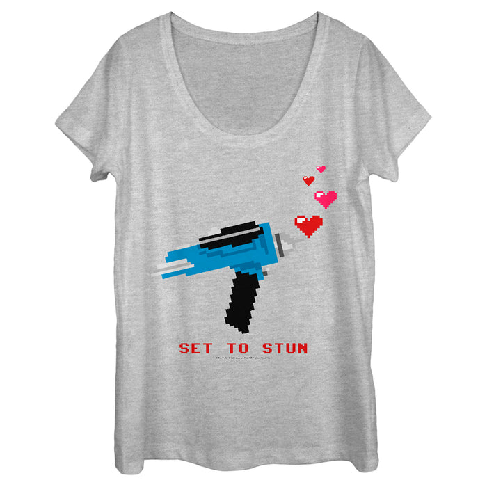 fifth sun Women's Star Trek Valentine's Pixel Set Phasers to Stun Scoop Neck