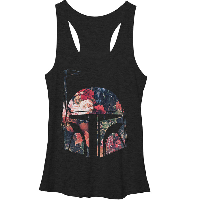 fifth sun Women's Star Wars Boba Fett Floral Print Helmet Racerback Tank Top