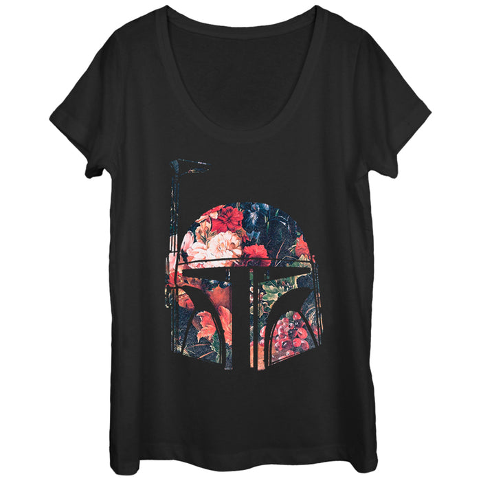 fifth sun Women's Star Wars Boba Fett Floral Print Helmet Scoop Neck