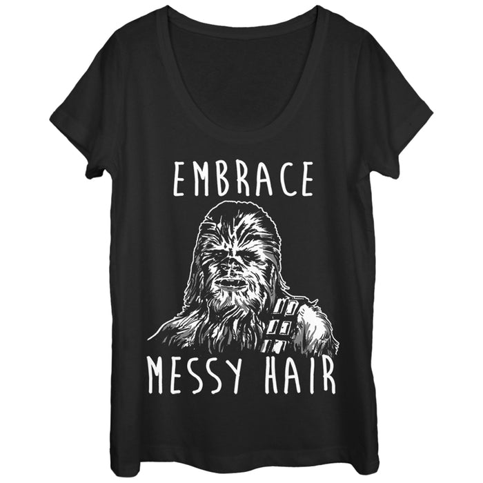 fifth sun Women's Star Wars Chewbacca Embrace Messy Hair Scoop Neck