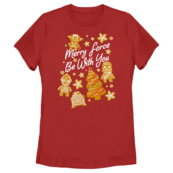 fifth sun Women's Star Wars Christmas Gingerbread Cookies Merry Force Be With You T-Shirt