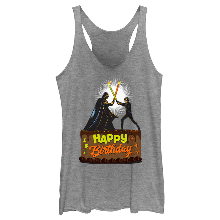 fifth sun Women's Star Wars Happy Birthday Duel Cake Racerback Tank Top