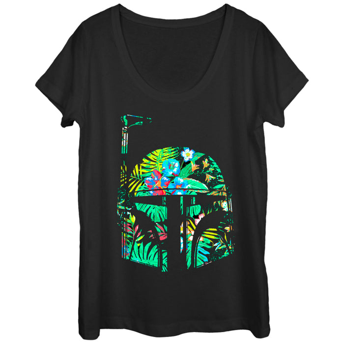 fifth sun Women's Star Wars Hawaiian Print Boba Fett Helmet Scoop Neck