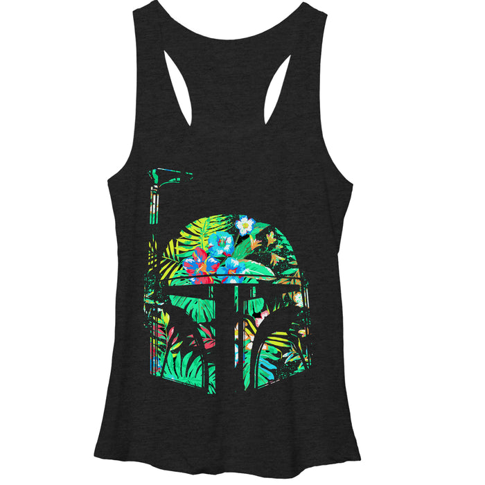 fifth sun Women's Star Wars Hawaiian Print Boba Fett Helmet Racerback Tank Top